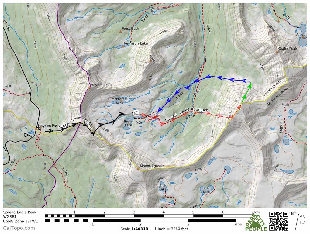 Spread Eagle Peak ski tour topographic map